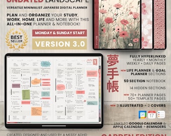 Undated Digital Planner Landscape ADHD Minimalist Japanese All in One Template GoodNotes Notability Android Samsung Simple Daily Journal PDF