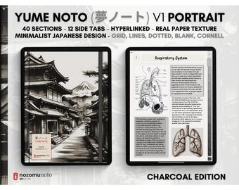 Digital Notebook V1 Portrait 40 Subject 12 Side Tab Multipurpose Minimalist Bullet ADHD Journal Hyperlinked PDF Goodnotes Notability Cornell