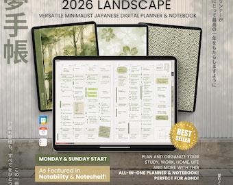 2026 Digital Planner Yume Techo Landscape Notebook Bullet Japanese Multipurpose Minimalist ADHD Journal Hyperlinked PDF Goodnotes Study