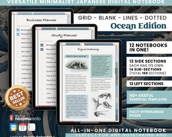 Digital Notebook Portrait All in One 12 Tab 168 Sub Multipurpose Minimalist Journal ADHD Hyperlinked PDF Goodnotes Notability