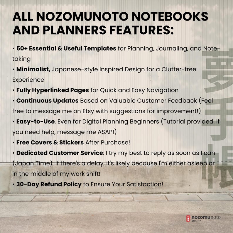 Undated Digital Planner Yume Techo NozomuNoto Notebook Daily Weekly Monthly Calendar Japanese Multipurpose Minimalist ADHD Bullet Journal Hyperlinked PDF Goodnotes Notability Landscape Android iPad Student Study Noteshelf Samsung Notes Hobonichi  Noteful Penly Kilonotes Collanote Zoomnotes