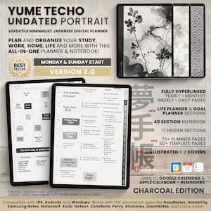 Undated Digital Planner Portrait ADHD Minimalist Japanese All in One Template GoodNotes Notability Android Samsung Simple Daily Journal PDF