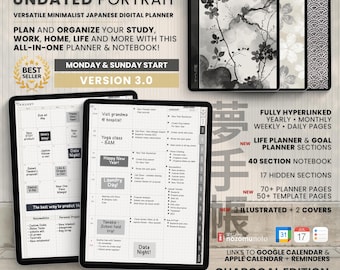 Undated Digital Planner Portrait ADHD Minimalist Japanese All in One Template GoodNotes Notability Android Samsung Simple Daily Journal PDF