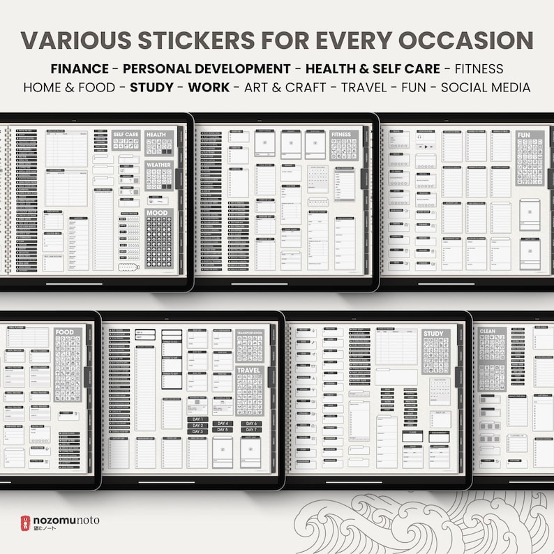 Ultimate Digital Stickers Stickerbook Widget NozomuNoto Japanese Multipurpose Minimalist Calendar ADHD Bullet Journal png Goodnotes Notability Android Tablet iPad finance work study travel health Noteshelf Samsung Xodo