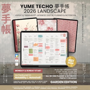 2026 Digital Planner Yume Techo Landscape Notebook Bullet Japanese Hobo Multipurpose Minimalist ADHD Journal Hyperlinked PDF Goodnotes Study