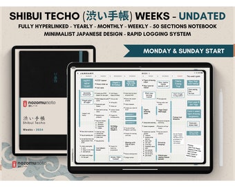 Undated Digital Planner Notebook Daily Weekly Japanese Multipurpose Minimalist ADHD Journal Hyperlinked PDF Goodnotes Notability Landscape