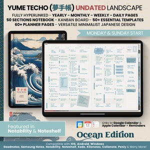 Undated Digital Planner Notebook Subject Hobo Japanese Multipurpose Minimalist ADHD Journal Hyperlinked PDF Goodnotes Notability Landscape