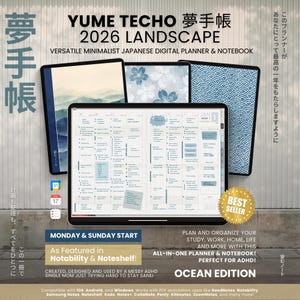 2026 Digital Planner Yume Techo Landscape Notebook Bullet Japanese Hobo Multipurpose Minimalist ADHD Journal Hyperlinked PDF Goodnotes Study