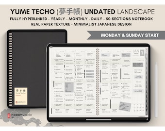 Undated Digital Planner Notebook Subject Hobo Japanese Multipurpose Minimalist ADHD Journal Hyperlinked PDF Goodnotes Notability Landscape