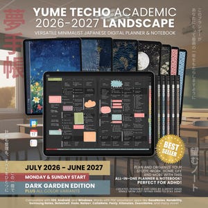 Academic Digital Planner 2026-2027 | ADHD Dark Landscape for Students & Teachers, Japanese Minimalist Goodnotes Notability