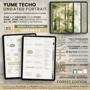 Undated Digital Planner Portrait ADHD Minimalist Japanese All in One Template GoodNotes Notability Android Samsung Simple Daily Journal PDF