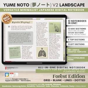 Digital Notebook Landscape All in One 12 Tab 168 Subject Multipurpose Minimalist ADHD Journal Hyperlinked PDF Goodnotes