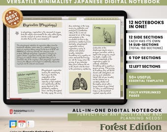 Digital Notebook Landscape All in One 12 Tab 168 Subject Multipurpose Minimalist ADHD Journal Hyperlinked PDF Goodnotes