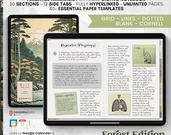 Digital Notebook Landscape v1 Light 50 Subject 12 Tab Multipurpose Minimalist Bullet ADHD Journal Hyperlinked PDF Goodnotes Penly Notability