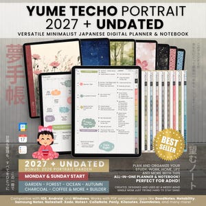 Digital Planner 2027 Undated Portrait Light | Yume Techo Japanese Daily Weekly Journal | Goodnotes Notability iPad Android