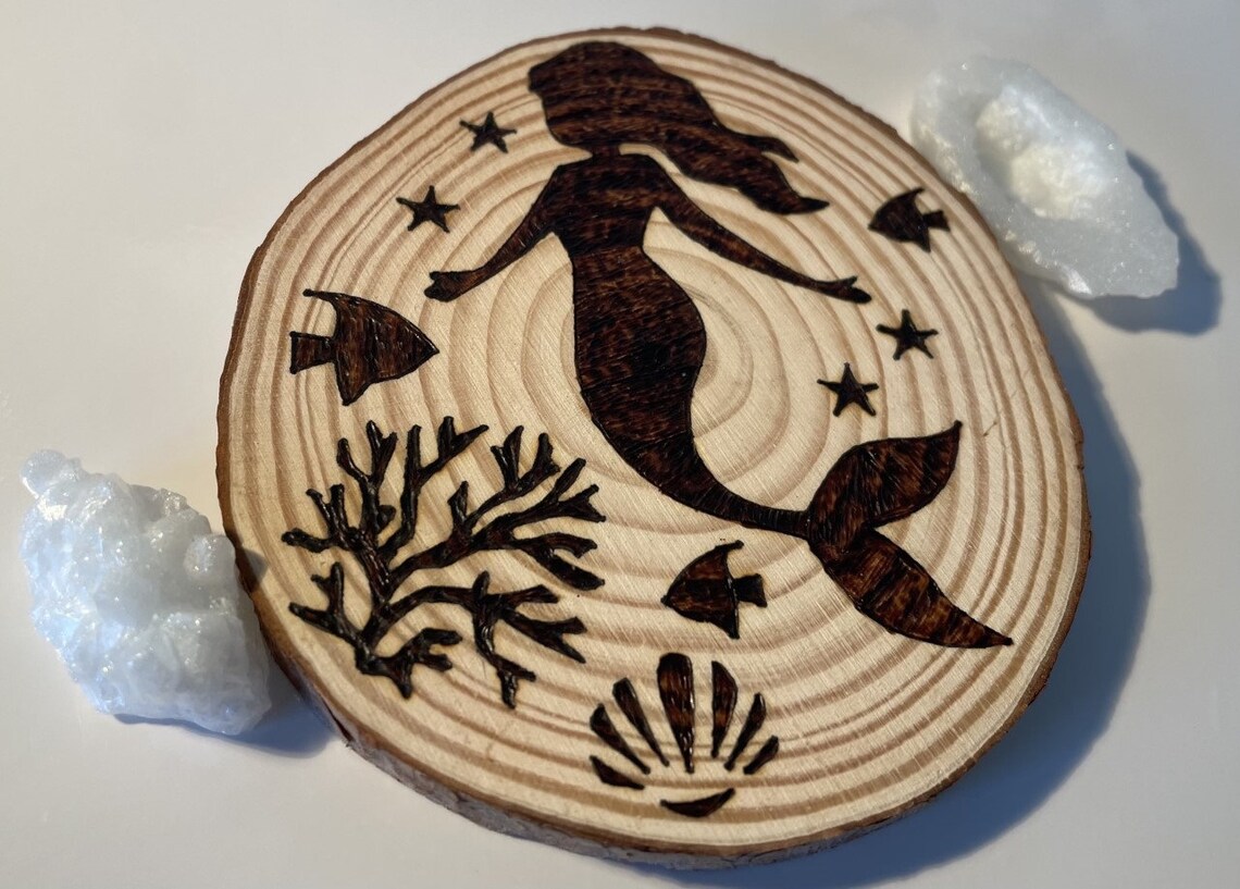 Mermaid Wooden Pyrography Coasters. - Etsy