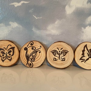 Double-sided Butterfly coasters (Pyrography) - Set of 4