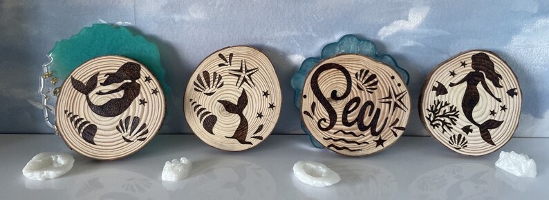 Mermaid Wooden Pyrography Coasters. - Etsy