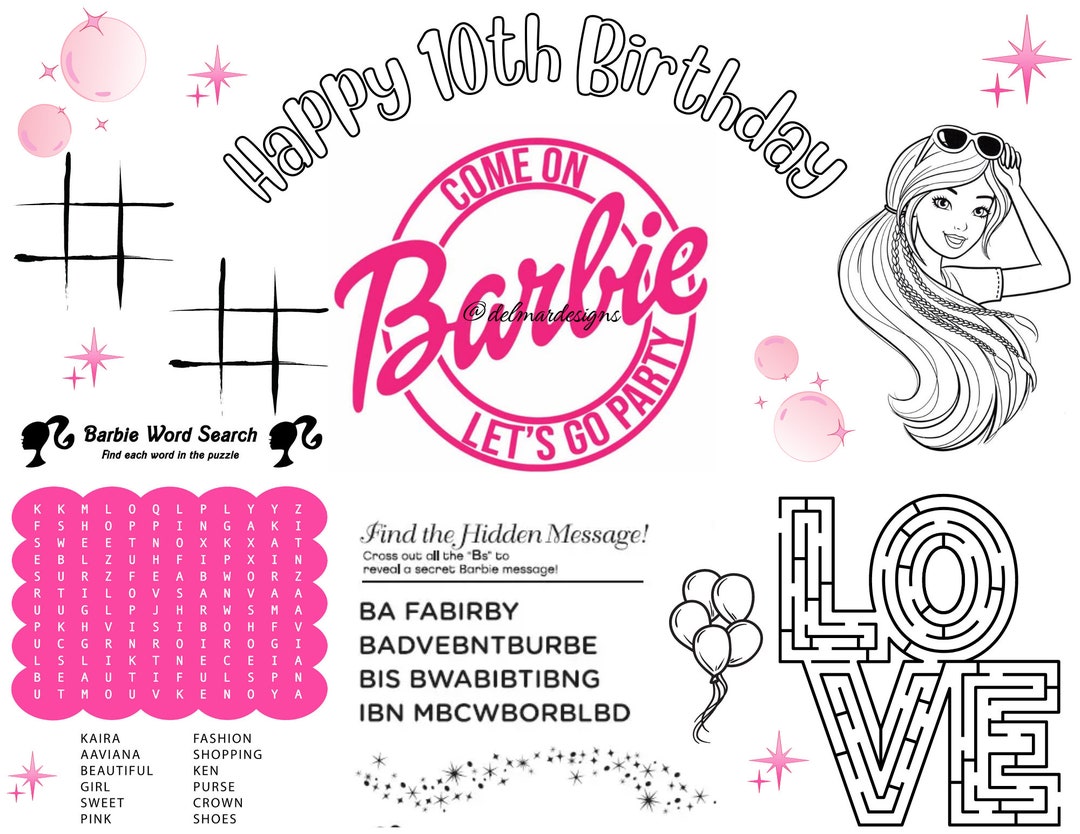 Custom/personalized Barbie activity sheet CANVA EDITABLE Etsy México
