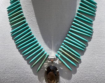 Turquoise and Smoky Quartz Statement Necklace