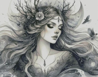Lunar Goddess - Full Coverage Cross Stitch Pattern PDF