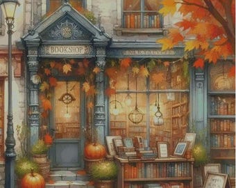 Autumn Bookshop - Full Coverage Cross Stitch Pattern PDF - Etsy