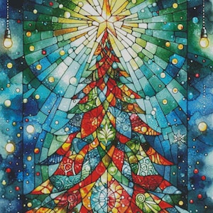 Stained Glass Christmas Tree - Full Coverage Cross Stitch Pattern PDF