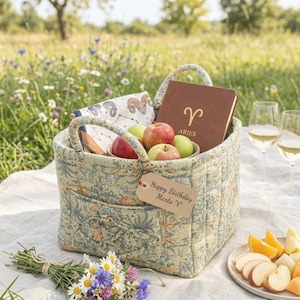 Geschenkidee für Widder-Geborene: Organizer-Tasche, Aufbewahrungstasche für Näh- und Stickprojekte, gesteppte Tasche mit Blumenmuster, kreatives Sternzeichen-Geschenk