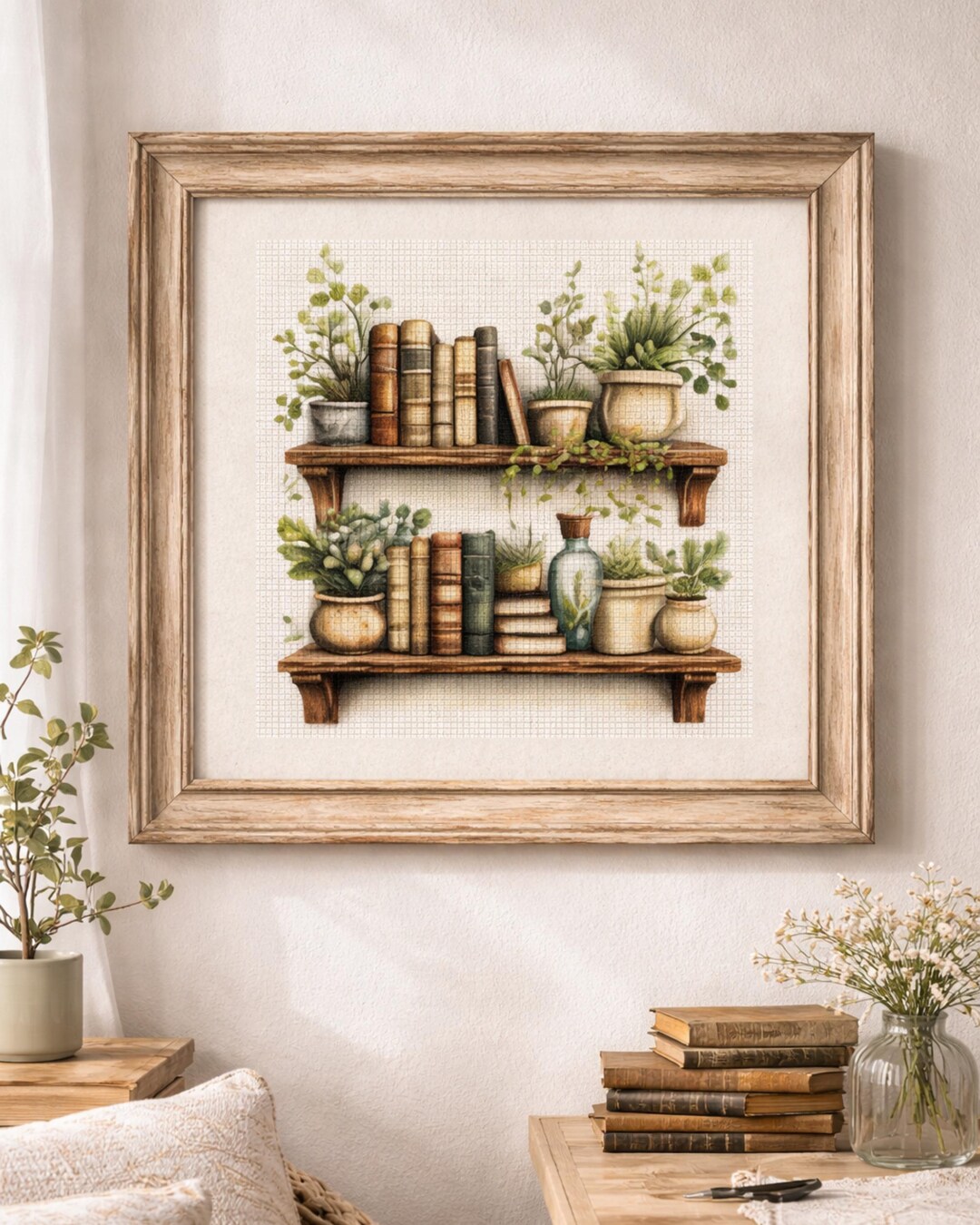 Library Cross Stitch Kit, Book Lover Embroidery Kit, Cozy Bookshelf ...