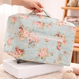 Housse de machine à coudre avec poche de rangement, organiseur matelassé, motif floral cottagestyle, étui de rangement pour atelier de couture, cadeau pour couturière
