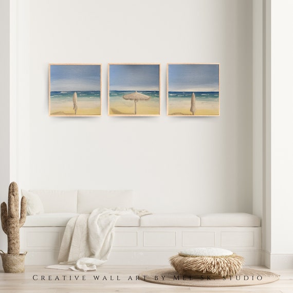 3 Panel Wall Art Beach Summer Landscape Art Set Above Couch Wall Decor  Small Beach Painting Home Office Decor Side Table Decor Ideas 