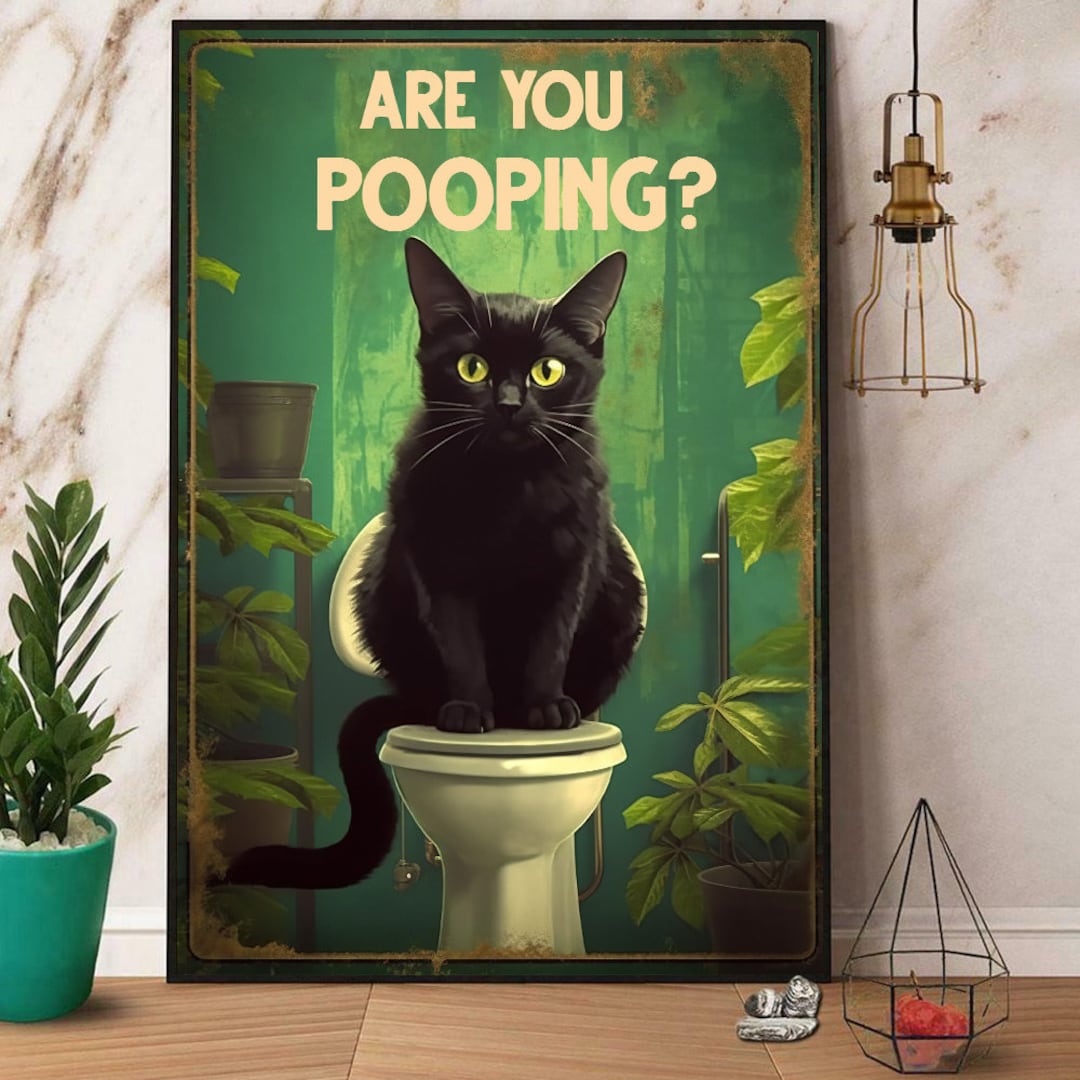 Are You Pooping Funny Cat Poster Cat Bathroom Poster Cat Etsy