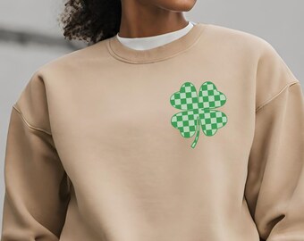 Geruit klaver St. Patrick's Day unisex sweatshirt met ronde hals