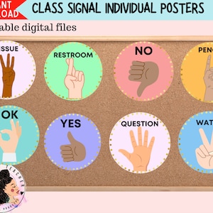 Printable Multicultural Hand Signal Posters | Colorful Pastels | Classroom Management | Digital Download | Instant Download |