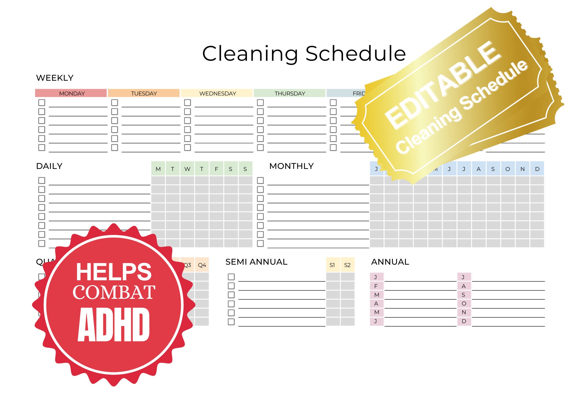 Editable Cleaning Schedule Printable Weekly Monthly - Etsy