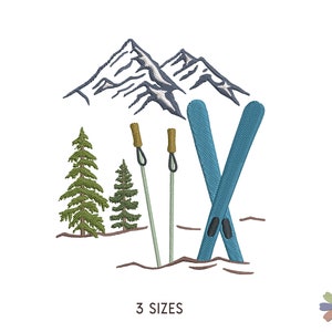 Skiing in Mountains on Holidays Embroidery Design Onni. Machine Embroidery Pattern. Lifestyle Scene. Instant Download Digital File
