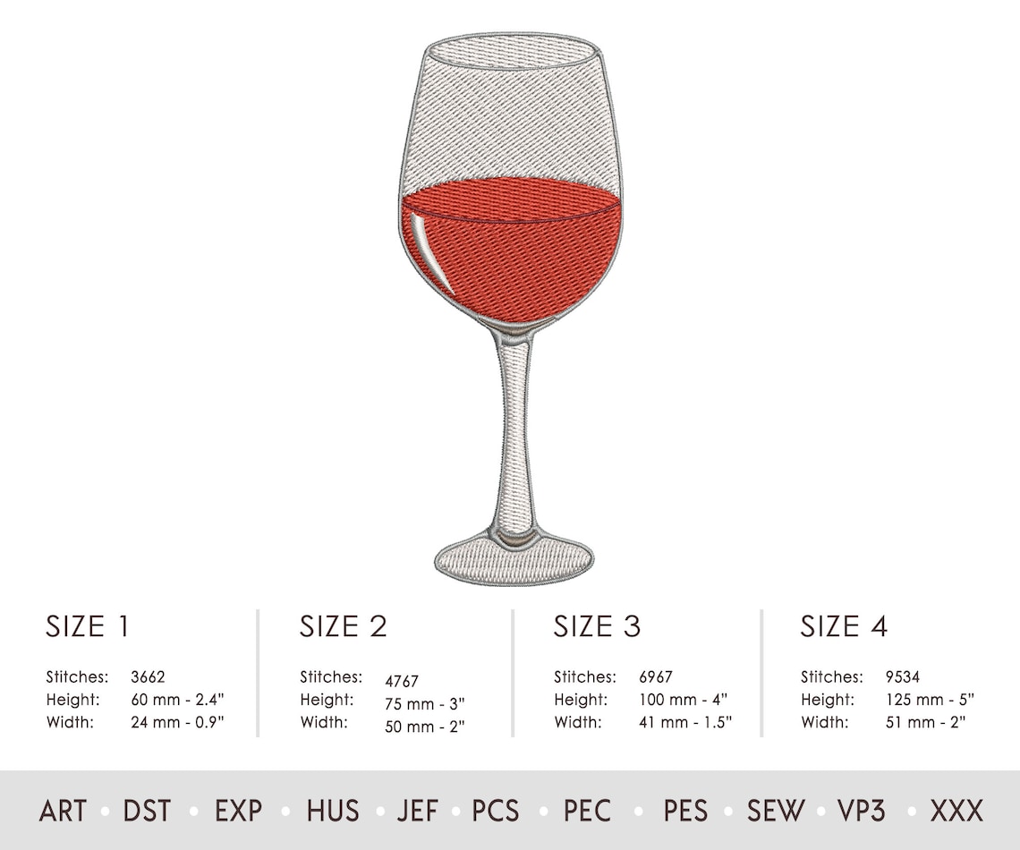 Wine Glass Embroidery Design. Machine Embroidery Wine Pattern. Etsy