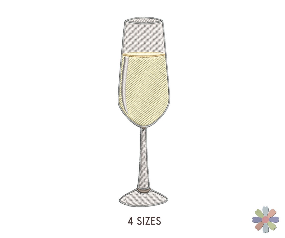 Champagne Glass Embroidery Design. Machine Embroidery Wine Pattern. Multi Format Files. Instant