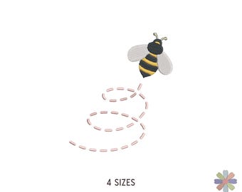 Bee and Round Route Path Embroidery Design: Insects Scene (Multi Format Pattern)