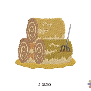 Fieno secco in un secchio con ricamo a forcone. Modello di persone ricamato a macchina. File multiformato. Download immediato del file digitale.