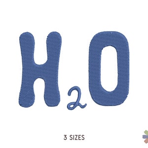 H2O 水の化学式手描きの刺繍デザイン。機械刺繍パターン。教育シーン。デジタルファイルの即時ダウンロード