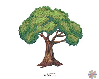 Tree with Green Leaves Twinni Embroidery Design. Machine Embroidery Pattern. Nature Scene. Multi Format Files. Instant Download Digital File