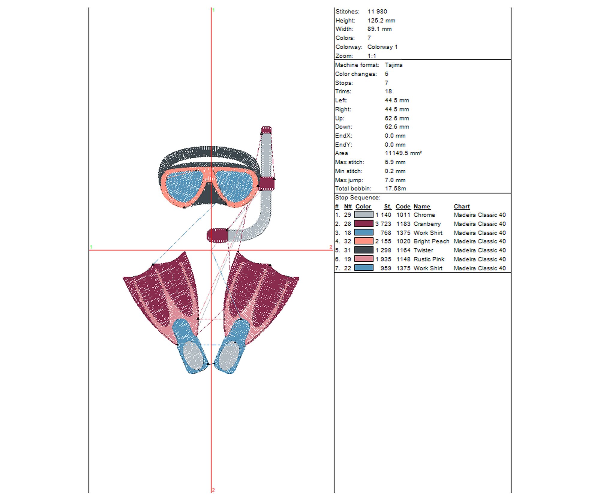 Sea Pattern Design Mask Sea Swim Diving Mask and Flippers Fins Embroidery Design. Machine ...