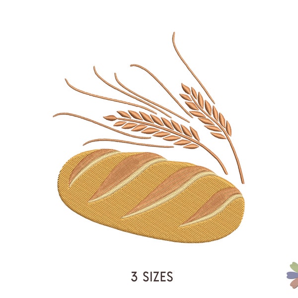 Bread Long Loaf with Rye Embroidery Design Onni. Machine Embroidery Bakery Pattern. Multi Format Files. Instant Download Digital File