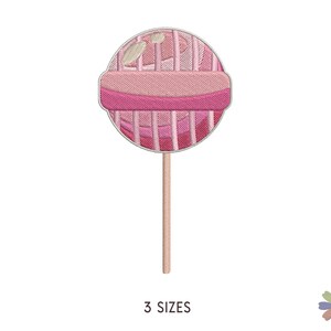 Könnte beinhalten: Rosa-weißer Lollipop mit Spirale auf einem Stiel.