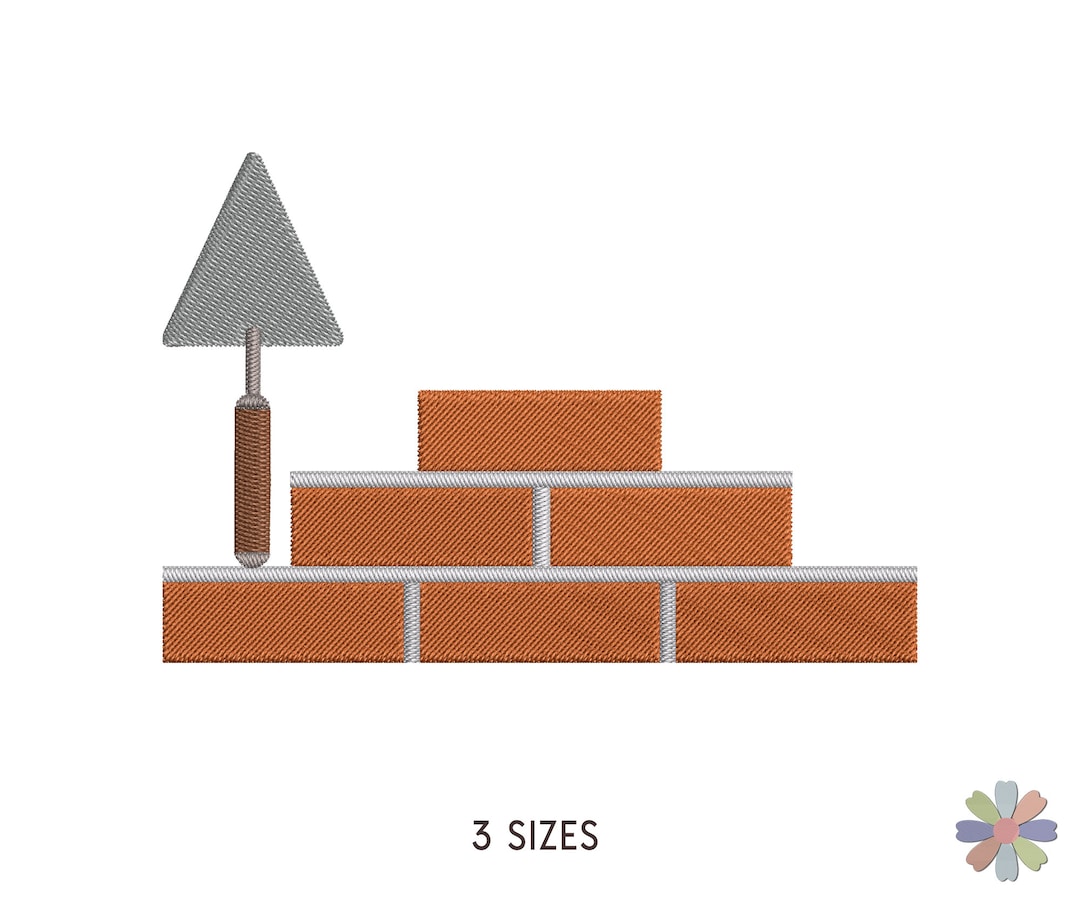 Bricklaying Working Tool Trowel and Wall Embroidery Design. Machine