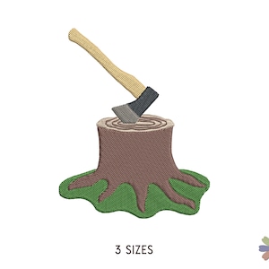 Axt auf Baumstumpf Embroidery Design. Maschinenstickmuster. Lifestyle Camping Szene. Sofortiger Download Digitale Datei
