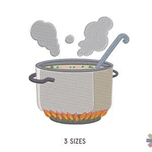 Cooking Tasty Soup in Pot on Gas Embroidery Design. Machine Embroidery Food Pattern. Multi Format Files. Instant Download Digital File