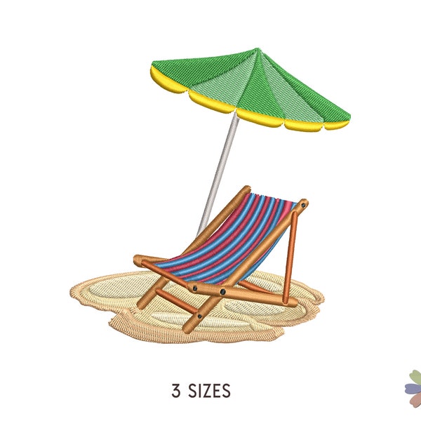 Camping Chair and Beach Umbrella Embroidery Design. Machine Embroidery Pattern. Lifestyle Scene. Instant Download Digital File