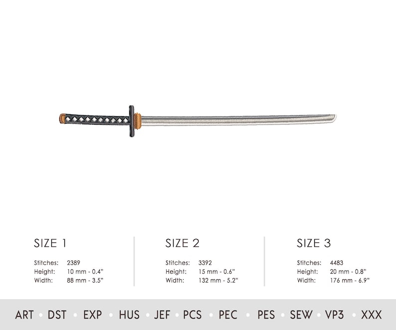 Diseño de bordado de equipo de espada Kendo Katana. Patrón deportivo de bordado a máquina. Archivos multiformato. Archivo digital de descarga instantánea imagen 3